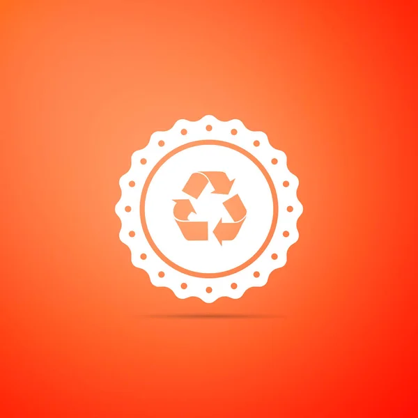 Återvinn etikett symbolikon isolerad på orange bakgrund. Miljö återvinning symbol. Platt design. Vektorillustration — Stock vektor