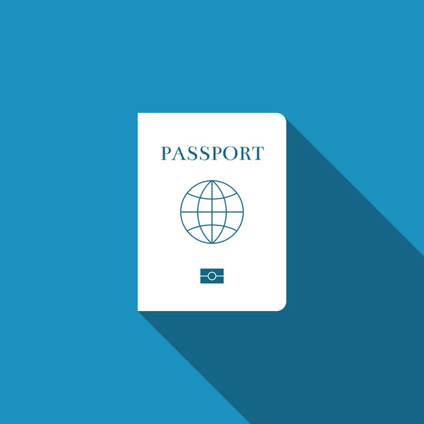 Pasaporte con icono de datos biométricos aislado con sombra larga. Documento de identificación. Diseño plano. Ilustración vectorial — Vector de stock