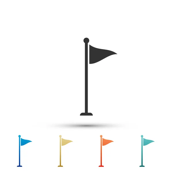 Icono de la bandera de golf aislado sobre fondo blanco. Equipo de golf o accesorio. Establecer elementos en iconos de colores. Diseño plano. Ilustración vectorial — Archivo Imágenes Vectoriales