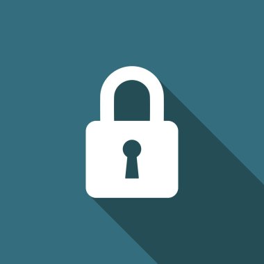 Kilit simgesi ile uzun gölge izole. Düz tasarım. Vektör çizim