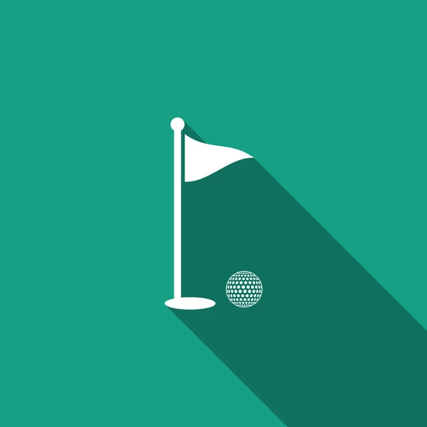 Golf ball and hole with flag icon isolated with long shadow. Golf course. Ball and flagstick in hole. Sport concept. Flat design. Vector Illustration