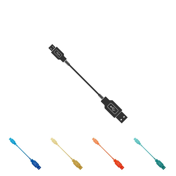 Ícone de cabos USB Micro isolado no fundo branco. Conectores e tomadas para PC e dispositivos móveis. Conector de periféricos de computador ou fonte de recarga de smartphone. Design plano. Ilustração vetorial — Vetor de Stock