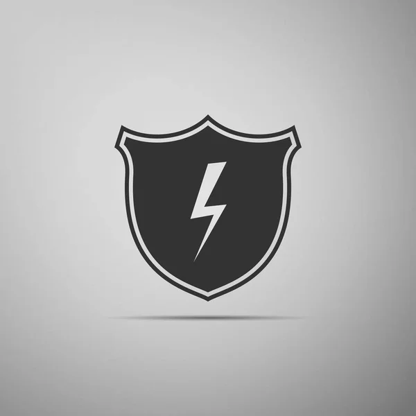 Schermo di sicurezza con icona fulmine isolato su sfondo grigio. Design piatto. Illustrazione vettoriale — Vettoriale Stock