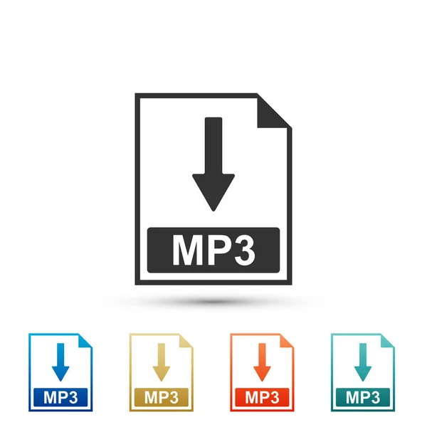 MP3 dosya belge simgesi. Beyaz arka plan üzerinde izole Mp3 düğme simgesini indirin. Renkli simgeler kümesi öğeleri. Düz tasarım. Vektör çizim — Stok Vektör