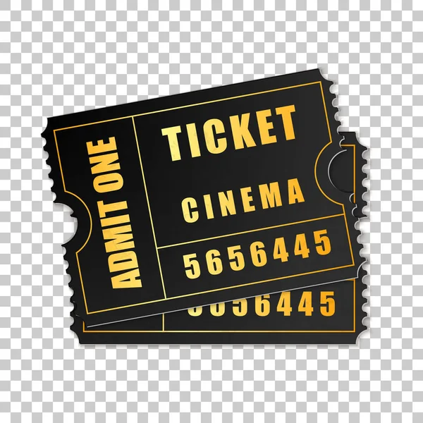 Realista Dos entradas de cine negro objeto aislado sobre fondo transparente. Cine, teatro, concierto, película, actuación, fiesta, plantilla de entrada al festival de eventos. Admite uno. Ilustración vectorial — Vector de stock