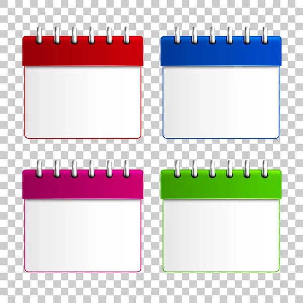 Calendario realistico blu, rosso, verde e rosa colori oggetto isolato su sfondo trasparente. Illustrazione vettoriale — Vettoriale Stock