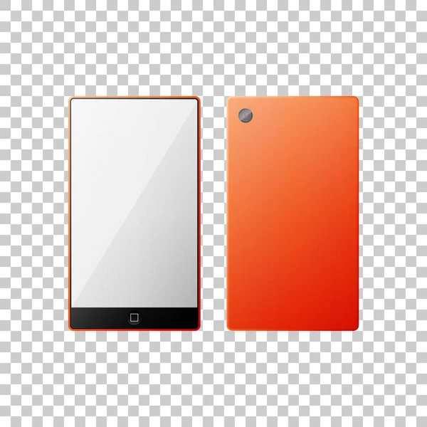 오렌지 색상에 투명 배경 빈 화면 고립 된 개체와 현실적인 스마트폰. 벡터 일러스트 레이 션 — 스톡 벡터