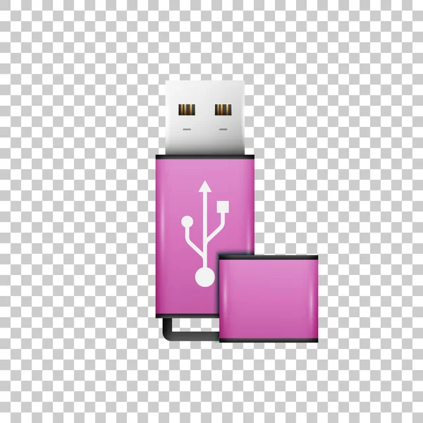 Unidad flash USB rosa realista objeto aislado sobre fondo transparente. Ilustración vectorial — Vector de stock