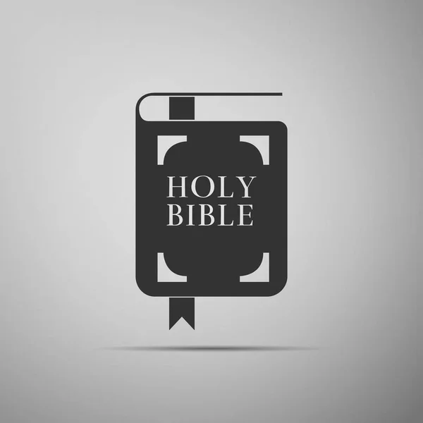 Ikona knihy bible Svatá izolované na šedém pozadí. Plochý design. Vektorové ilustrace — Stockový vektor