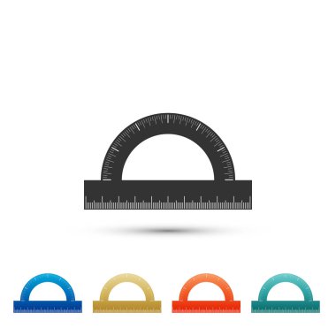 Beyaz arka plan üzerinde izole derece simgesi ölçmek için iletki kılavuz. Tilt açı ölçer. Kesici takımlar için ölçme. Geometrik sembol. Renkli simgeler kümesi öğeleri. Düz tasarım. Vektör çizim