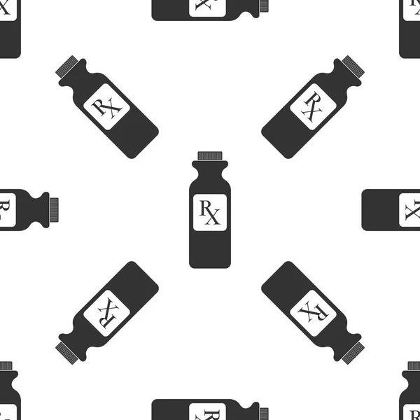 白い背景の上 Rx 記号および丸薬アイコン シームレス パターンで薬瓶。薬局の設計。薬薬瓶に処方のシンボルとして Rx です。フラットなデザイン。ベクトル図 — ストックベクタ