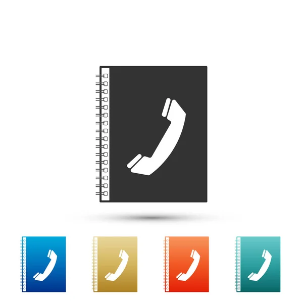 Τηλεφωνικός Κατάλογος εικονίδιο που απομονώνονται σε λευκό φόντο. Βιβλίο διευθύνσεων. Τηλεφωνικό κατάλογο. Ορίστε στοιχεία σε χρωματιστές εικόνες. Επίπεδη σχεδίαση. Εικονογράφηση διάνυσμα — Διανυσματικό Αρχείο