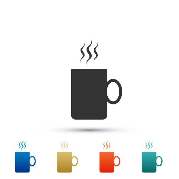 Coffee cup flat icon isolated on white background. Tea cup. Hot drink coffee. Set elements in colored icons. Flat design. Vector Illustration — Stock Vector