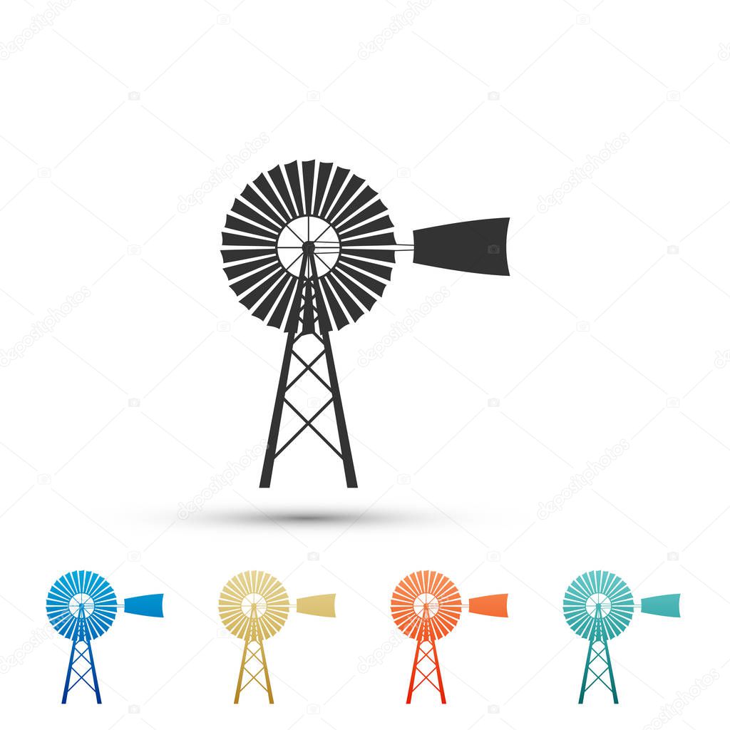Windmill icon isolated on white background. Set elements in colored icons. Flat design. Vector Illustration