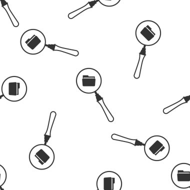 Beyaz arka plan üzerinde klasör simgesi seamless modeli ile arama kavramı. Büyüteç ve belge. Veri ve bilgi oturum açın. Düz tasarım. Vektör çizim
