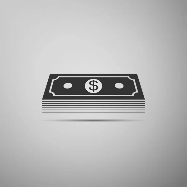 Papírové peníze amerických dolarů hotovosti ikona izolované na šedém pozadí. Peníze si bankovky zásobník s ikonou dolaru. Měna, Bill. Plochý design. Vektorové ilustrace — Stockový vektor
