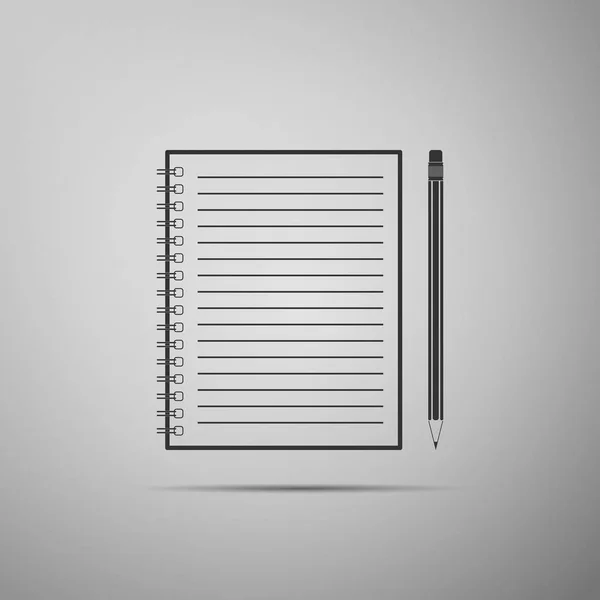 Üres jegyzetfüzet és ceruza, elszigetelt szürke háttér radír ikonra. Lapos kivitel. Vektoros illusztráció — Stock Vector