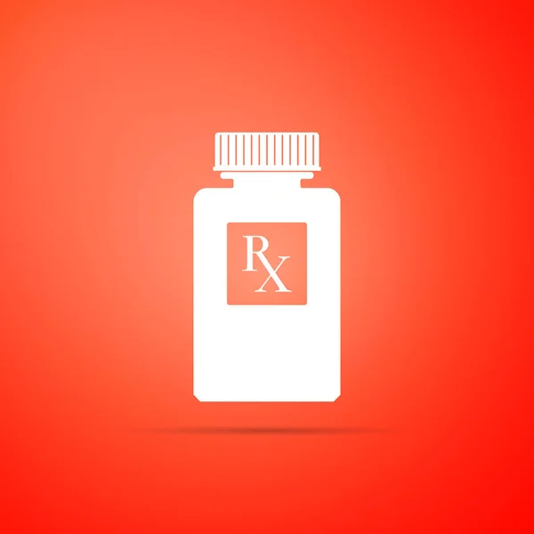 Frasco de pílula com sinal de Rx e ícone pílulas isoladas no fundo laranja. Design de farmácia. Rx como um símbolo de prescrição em frasco de medicamento. Design plano. Ilustração vetorial — Vetor de Stock