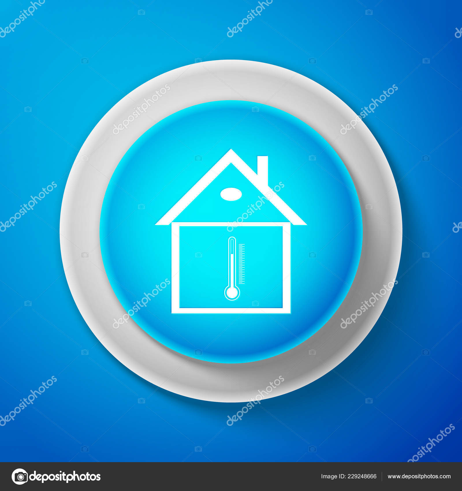 White House Temperature Icon Isolated On Blue Background