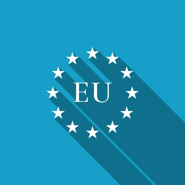 Flagga av Europeiska unionen ikonen isolerade med långa skugga. EU: S cirkel symbol. Vifta med Eu-flaggan. Platt design. Vektorillustration — Stock vektor