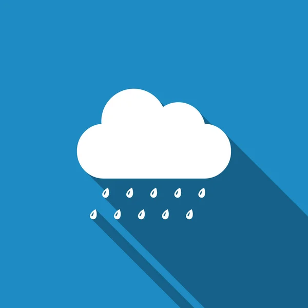 Облако с иконкой дождя, изолированное длинной тенью. Осадки дождей (нимб) с капельками дождя. Плоский дизайн. Векторная миграция — стоковый вектор