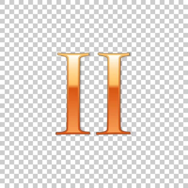 Goldene römische Ziffer 2, ii, zwei Buchstaben im Alphabet, isoliert auf transparentem Hintergrund. altes römisches Zahlensystem. Vektorillustration — Stockvektor