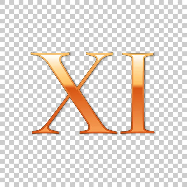 Zlaté římské číslo číslo 11, Xi, jedenáct v písmene abecedy, které jsou izolovány na průhledné pozadí. Starověký Řím číselný systém. Vektorové ilustrace — Stockový vektor