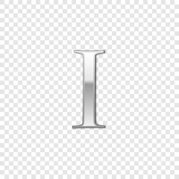Stříbrná římská číslice číslo 1, já, jedna v abecedě písmeno izolované na průhledné pozadí. Starověký Řím číselný systém. Vektorové ilustrace — Stockový vektor