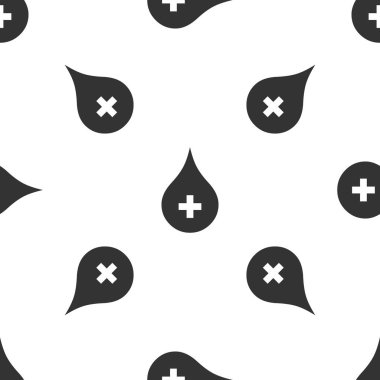 Kan simgesi Dikişsiz desen beyaz zemin üzerine bırakın. Çapraz işareti ile damla kan bağışı. Donör kavramı. Düz tasarım. Vektör çizim