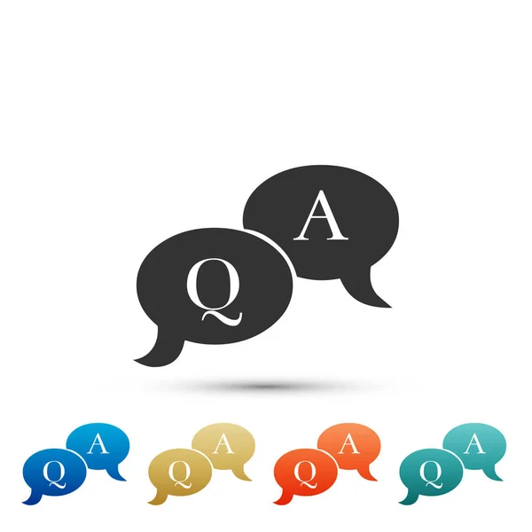 Question and Answer mark in speech bubble icon isolated on white background. Q and A symbol. Set elements in colored icons. Flat design. Vector Illustration — Stock Vector