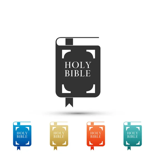 Ikona knihy bible Svatá izolovaných na bílém pozadí. Nastavte prvky v barevné ikony. Plochý design. Vektorové ilustrace — Stockový vektor