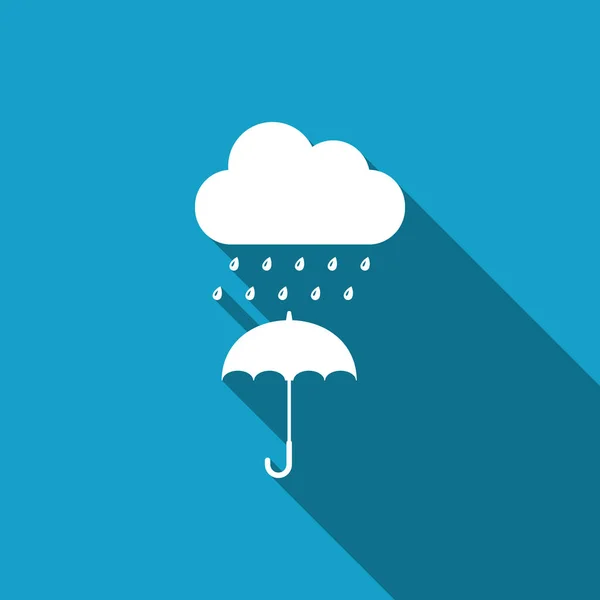 Nuage avec goutte de pluie sur l'icône du parapluie isolé avec une ombre longue. Design plat. Illustration vectorielle — Image vectorielle