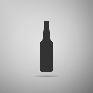 Bira şişe simgesi üzerinde mavi arka plan izole. Düz tasarım. Vektör çizim