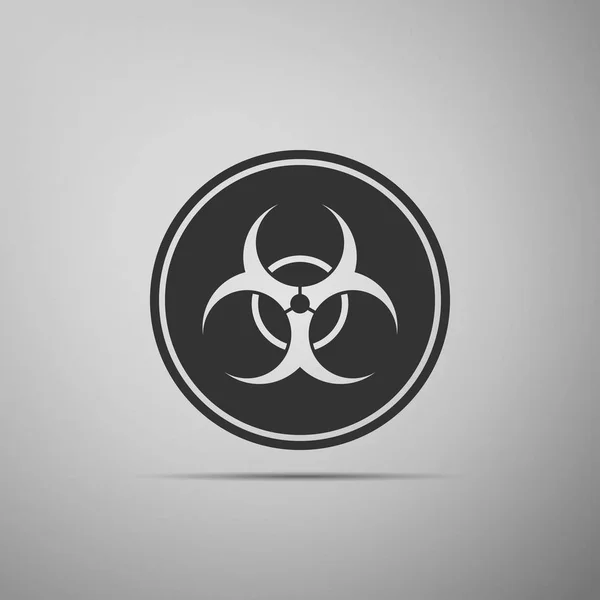 Ícone de símbolo de risco biológico isolado no fundo cinzento. Design plano. Ilustração vetorial — Vetor de Stock