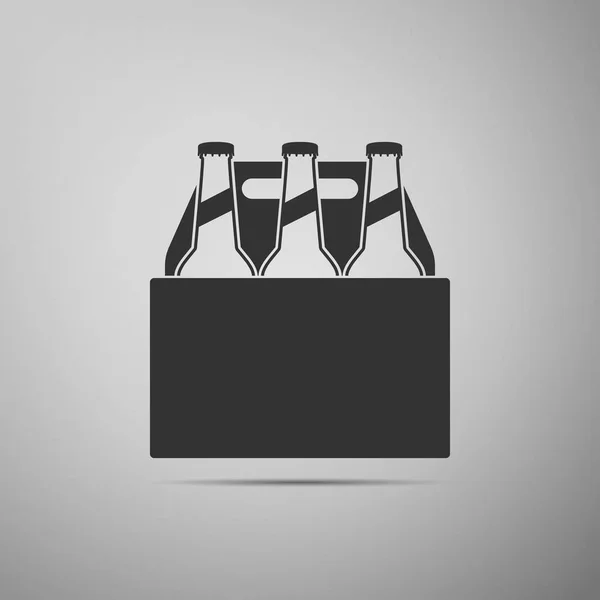 Pack de bouteilles de bière icône isolée sur fond gris. Panneau de caisse de bière Case. Design plat. Illustration vectorielle — Image vectorielle