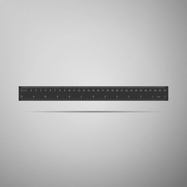 Gri arka plan üzerinde izole cetvel simgesi. Yeşilaycı sembolü. Düz tasarım. Vektör çizim