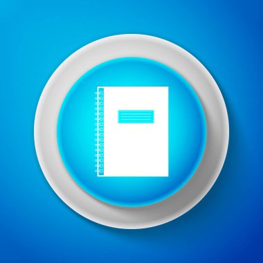 İzole mavi zemin üzerine beyaz dizüstü simgesi. Spiral Not defteri simgesi. Öğrenci yarıyıl Not defteri. Yazı defteri. Günlük iş için. Defter kapak tasarımı. Ofis Kırtasiye öğeleri. Vektör çizim