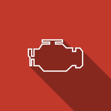 Uzun gölge izole motoru simgesini denetleyin. Düz tasarım. Vektör çizim