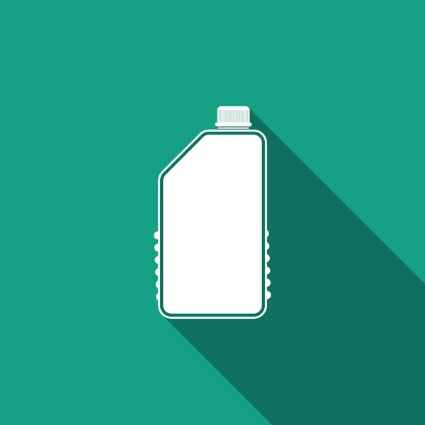Productos químicos para el hogar icono de la botella de plástico en blanco aislado con sombra larga. Detergente líquido o jabón, removedor de manchas, blanqueador de ropa, baño o limpiador de inodoros. Diseño plano. Ilustración vectorial — Vector de stock