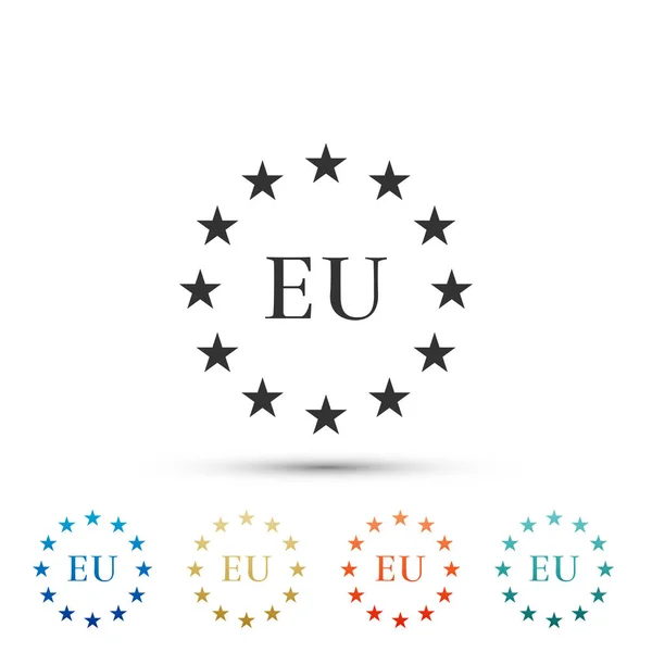 Flagga av Europeiska unionen ikonen isolerad på grå bakgrund. EU: S cirkel symbol. Vifta med Eu-flaggan. Ställa in elementen i färgade ikoner. Platt design. Vektorillustration — Stock vektor