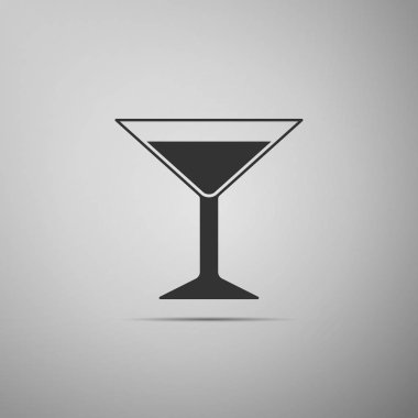Gri arka plan üzerinde izole Martini cam kutsal kişilerin resmi. Kokteyl simgesi. Şarap cam kutsal kişilerin resmi. Düz tasarım. Vektör çizim