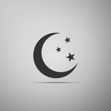 Gri arka plan üzerinde izole ay ve yıldız kutsal kişilerin resmi. Düz tasarım. Vektör çizim