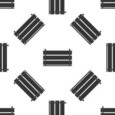 Beyaz arka plan üzerinde ahşap kutu simgesi seamless modeli. Alışveriş sepeti, depo sandık. Sebze, ürünler için boş ahşap kapsayıcı. Düz tasarım. Vektör çizim