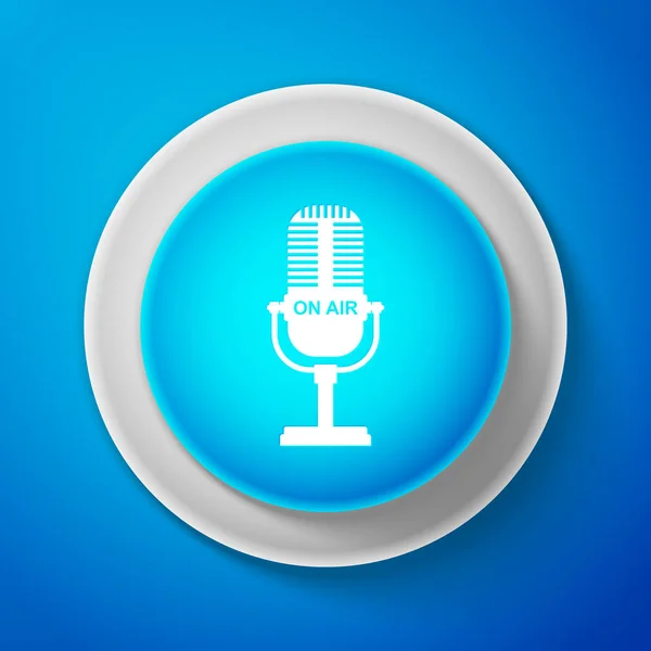 Icône de microphone isolé sur fond bleu. Sur micro micro radio. Signal haut-parleur. Cercle bouton bleu avec ligne blanche. Illustration vectorielle — Image vectorielle