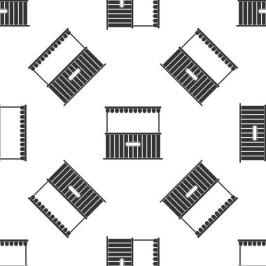 Tente ve beyaz arka plan üzerinde ahşap raf simgesi seamless modeli ile sokak durak. Kiosk ahşap raf ile. Düz tasarım. Vektör çizim