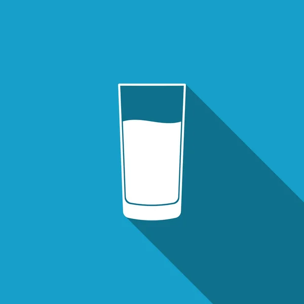 Glass with water icon isolated with long shadow. Soda glass. Flat design. Vector Illustration — Stok Vektör