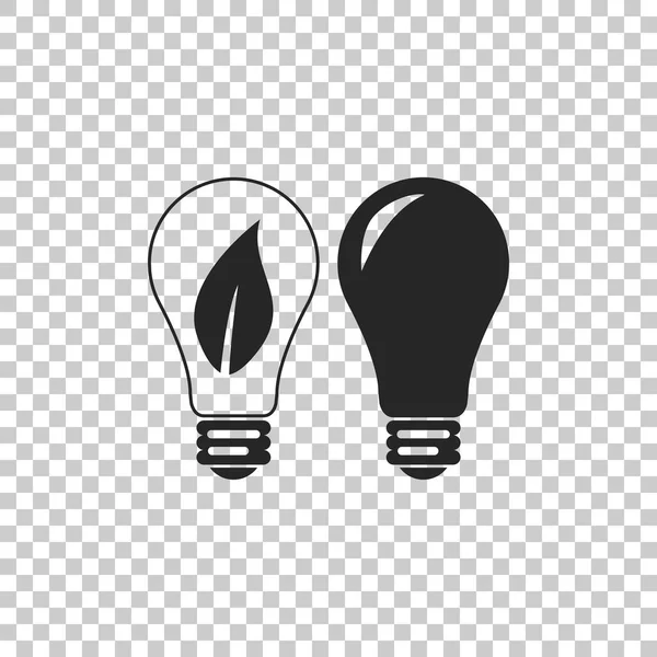 Klassische Lampe und Glühbirne mit Blattinnensymbol isoliert auf transparentem Hintergrund. Beleuchtung elektrische Lampe. grüne Ökoenergie-Konzept. flache Bauweise. Vektorillustration — Stockvektor