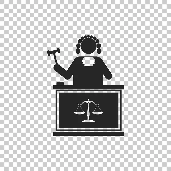Judge with gavel on table icon isolated on transparent background. Flat design. Vector Illustration — Stock Vector
