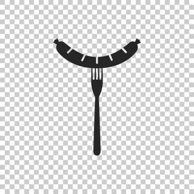 Saydam arka plan üzerinde izole çatal simgesine sosis. Izgara sosis ve buhar oturum açın. Düz tasarım. Vektör çizim