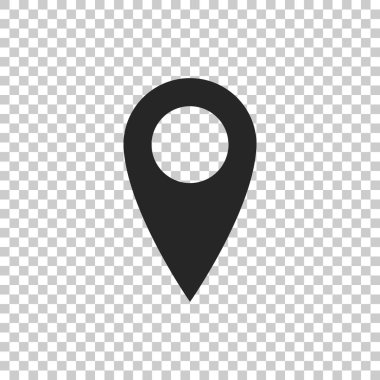 Saydam arka plan üzerinde izole iğne simgesini göster. İşaretçi simgesi. Yer işareti. Navigasyon haritası, gps, yön, yer, pusula, ilgili kişi, arama kavramı. Düz tasarım. Vektör çizim
